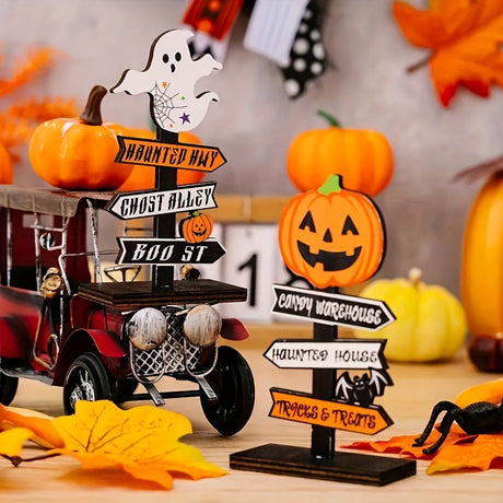 Halloween Directional Sign  Ghost  Pumpkin Wood Display - Product detail 6