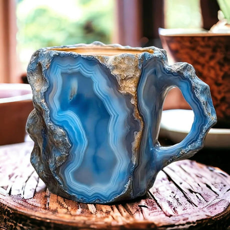 Mineral Crystal Coffee Mug  Blue Agate Stone Design - Product showcase