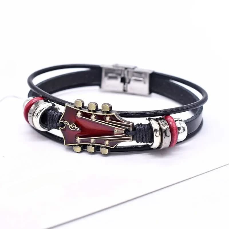 Leather Guitar Bracelet  Black Music-Inspired Design - Product detail 10