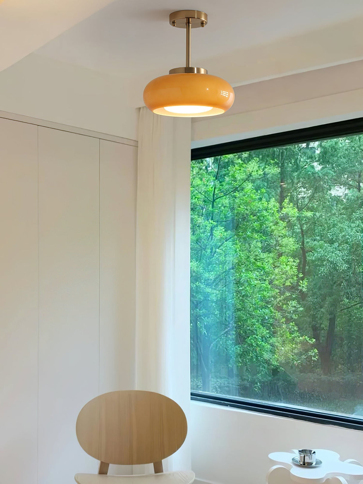 Modern Pendant Light  Orange Glass Dome with Brass Finish - Product detail 4