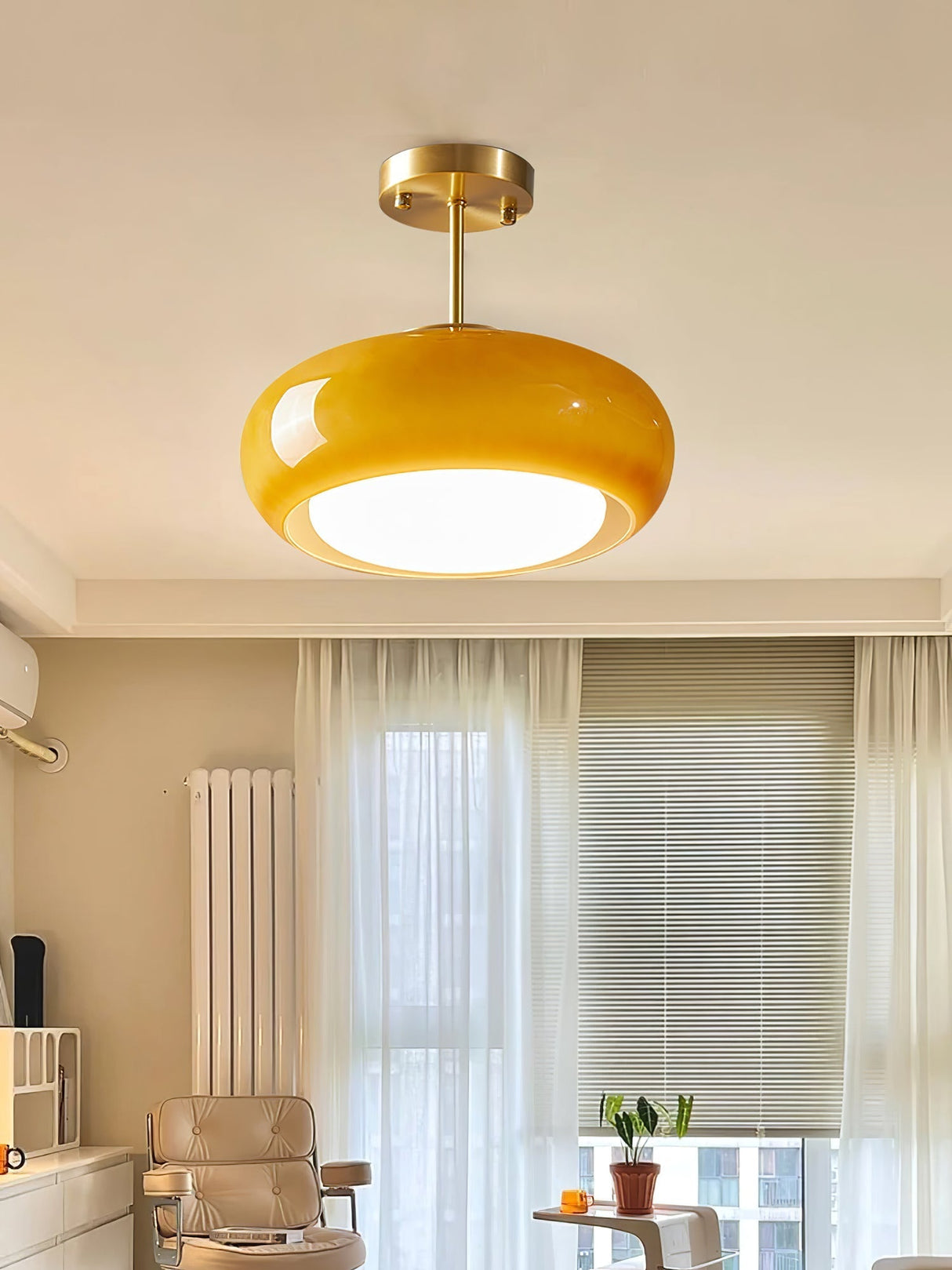 Modern Pendant Light  Orange Glass Dome with Brass Finish - Product detail 7