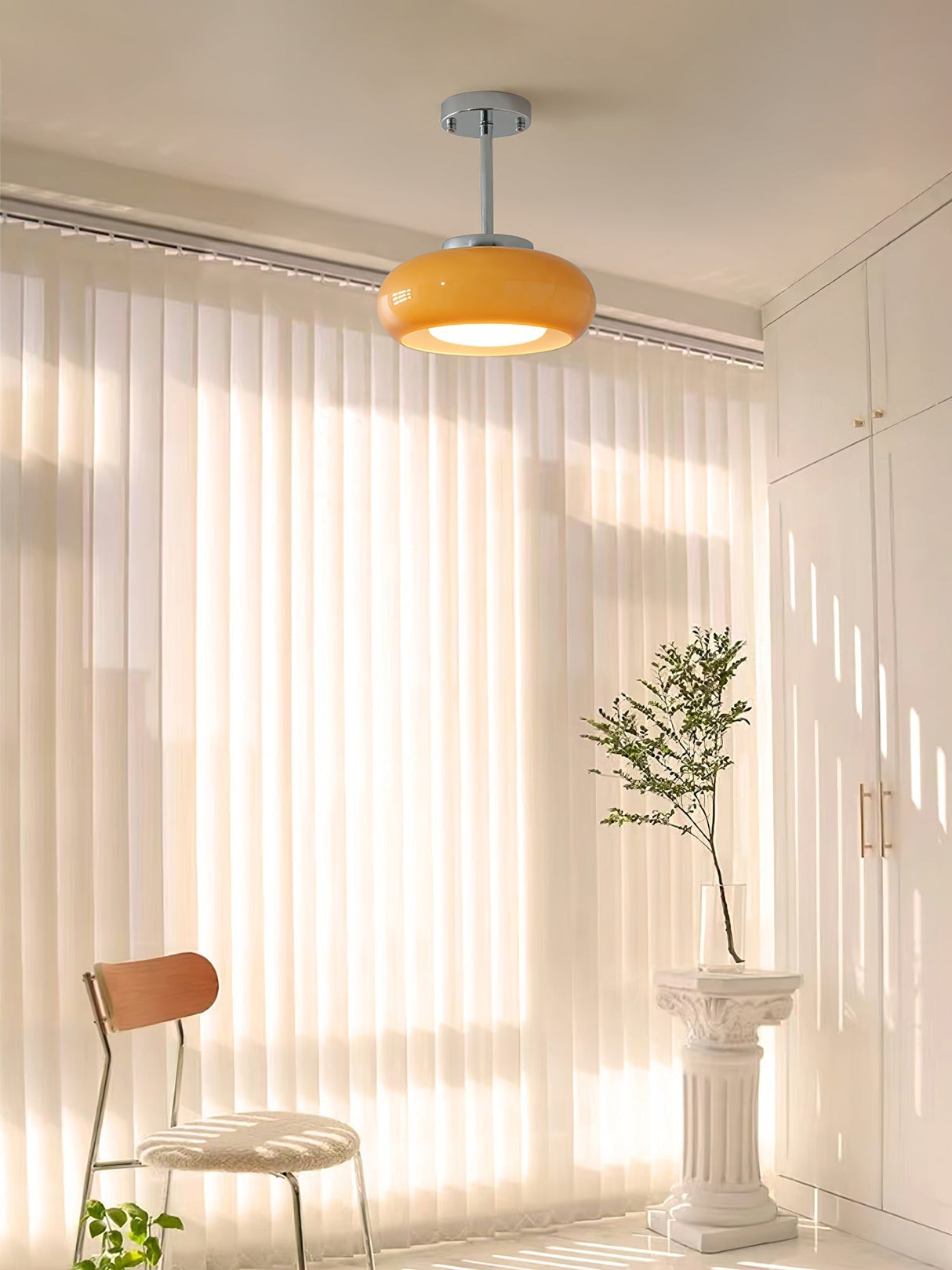 Modern Pendant Light  Orange Glass Dome with Brass Finish - Product detail 8