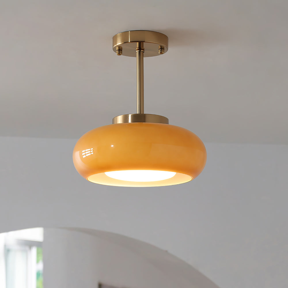 Modern Pendant Light  Orange Glass Dome with Brass Finish - Product detail 10