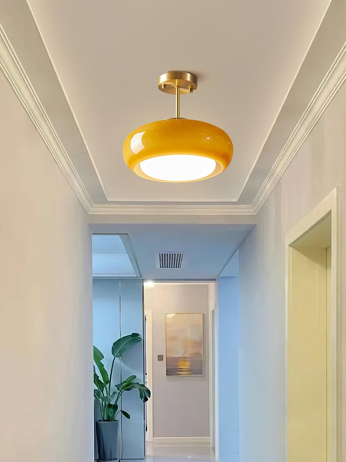 Modern Pendant Light  Orange Glass Dome with Brass Finish - Product detail 11