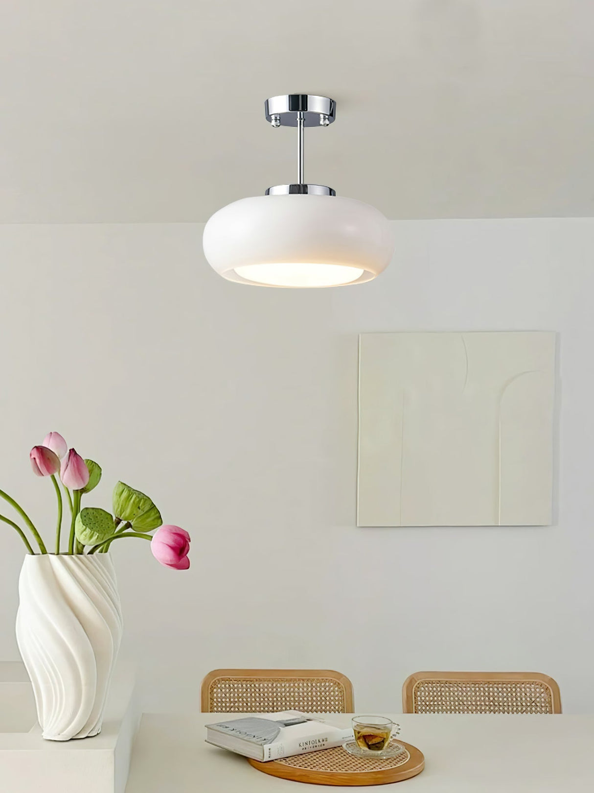 Modern Pendant Light  Orange Glass Dome with Brass Finish - Product example