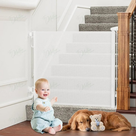Retractable Baby Gate  Wall-Mounted Mesh Safety Barrier - Product showcase