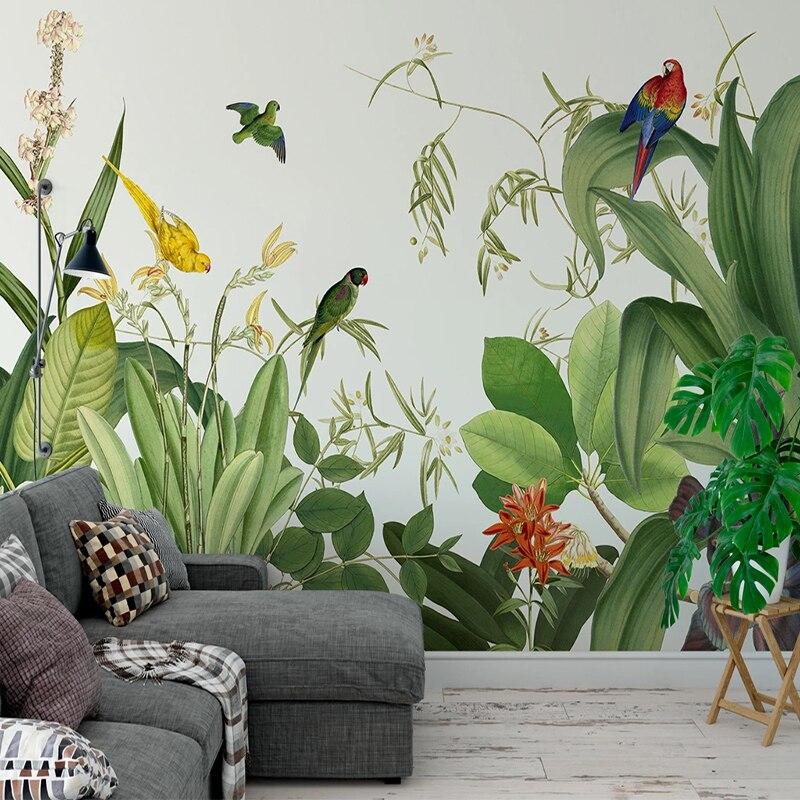 Tropical Birds Mural Wallpaper | Exotic Parrots and Jungle Foliage