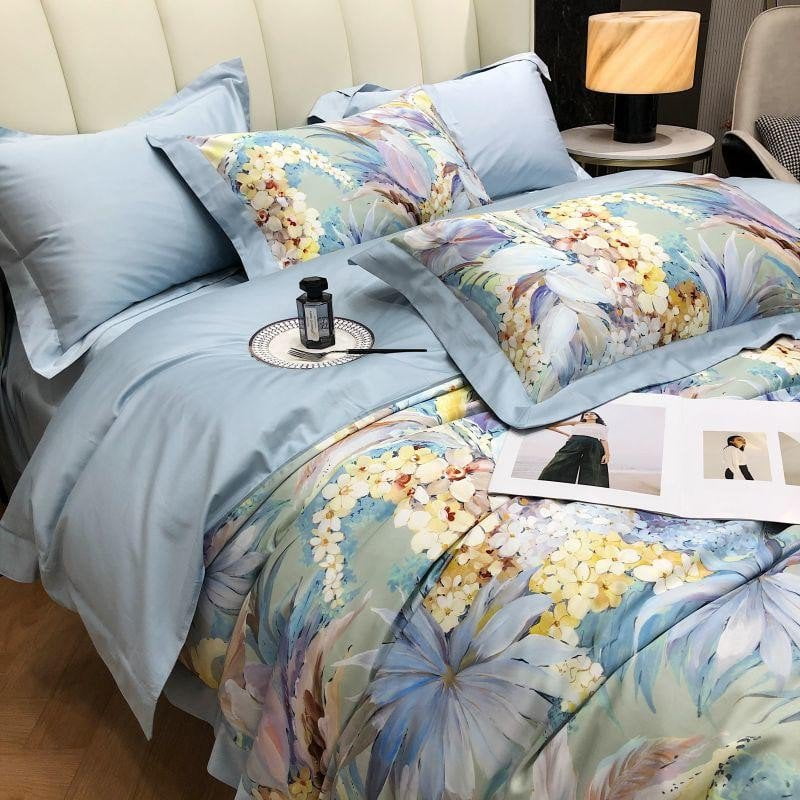 Luxury Egyptian Cotton Bedding Set  Floral Blue Pattern Design - Product example