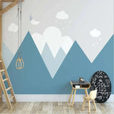 Mountain Mural Wallpaper | Blue Peaks with Dreamy Clouds