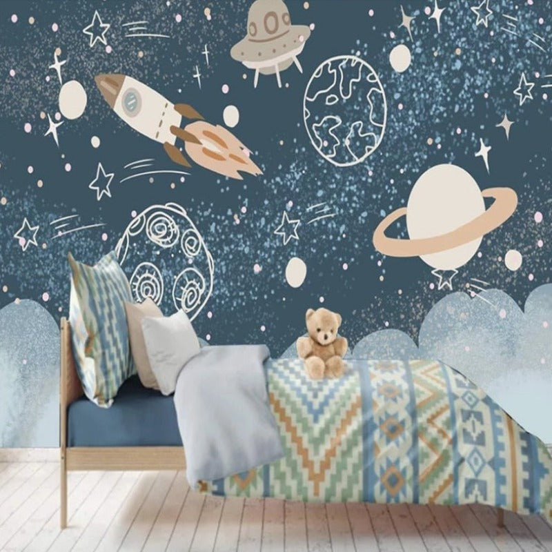 Space Mural Wallpaper | Cosmic Adventure with Rockets and Planets