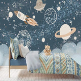 Space Mural Wallpaper | Cosmic Adventure with Rockets and Planets