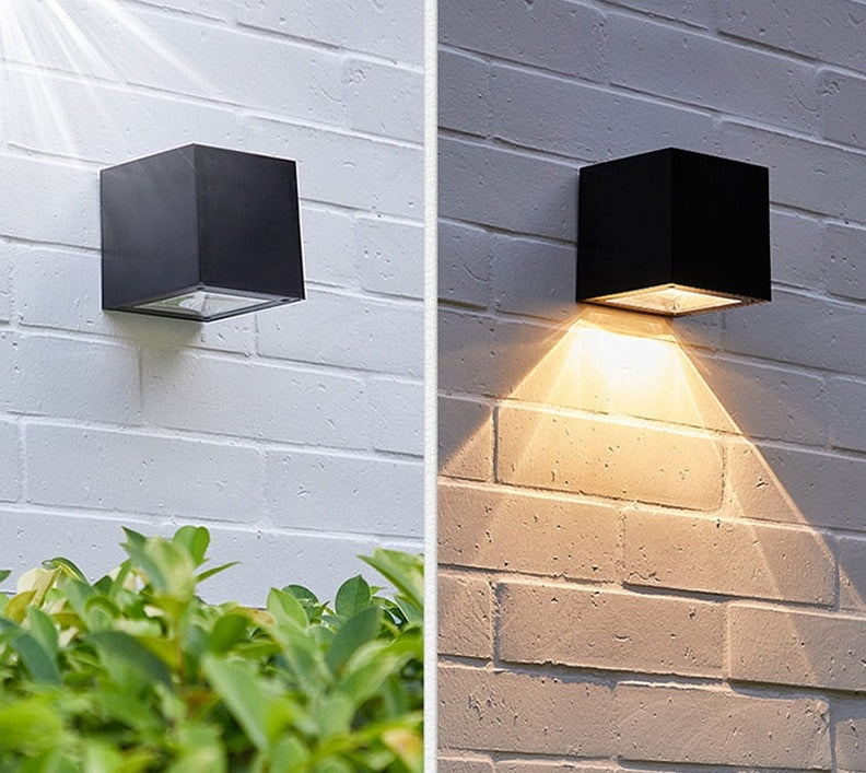 Modern Outdoor Wall Light  Solar Powered Cube Design - Product example