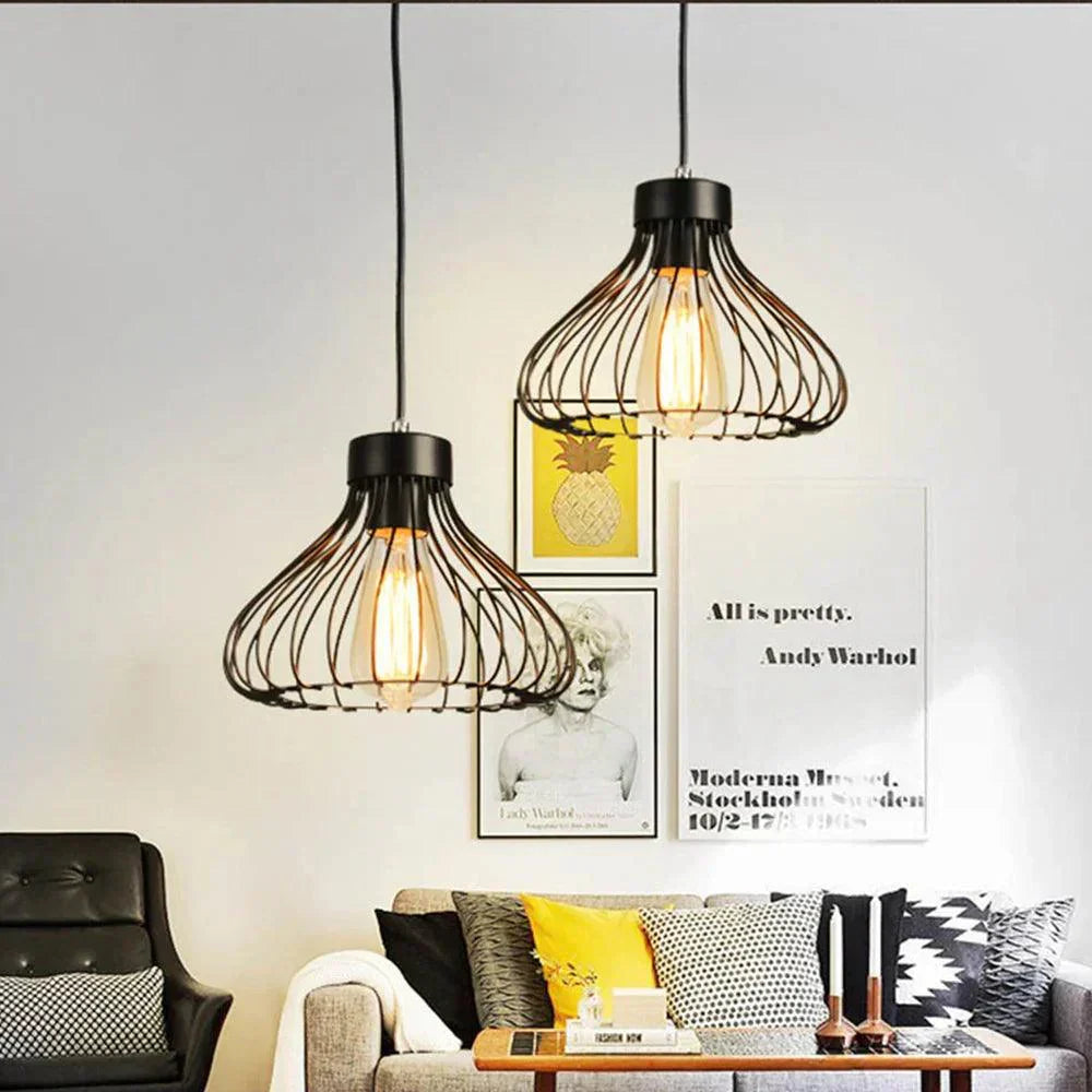 Industrial Pendant Light  Black Metal Cage Design - Product example