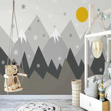Mountain Mural Wallpaper | Snowy Peaks with Golden Sun