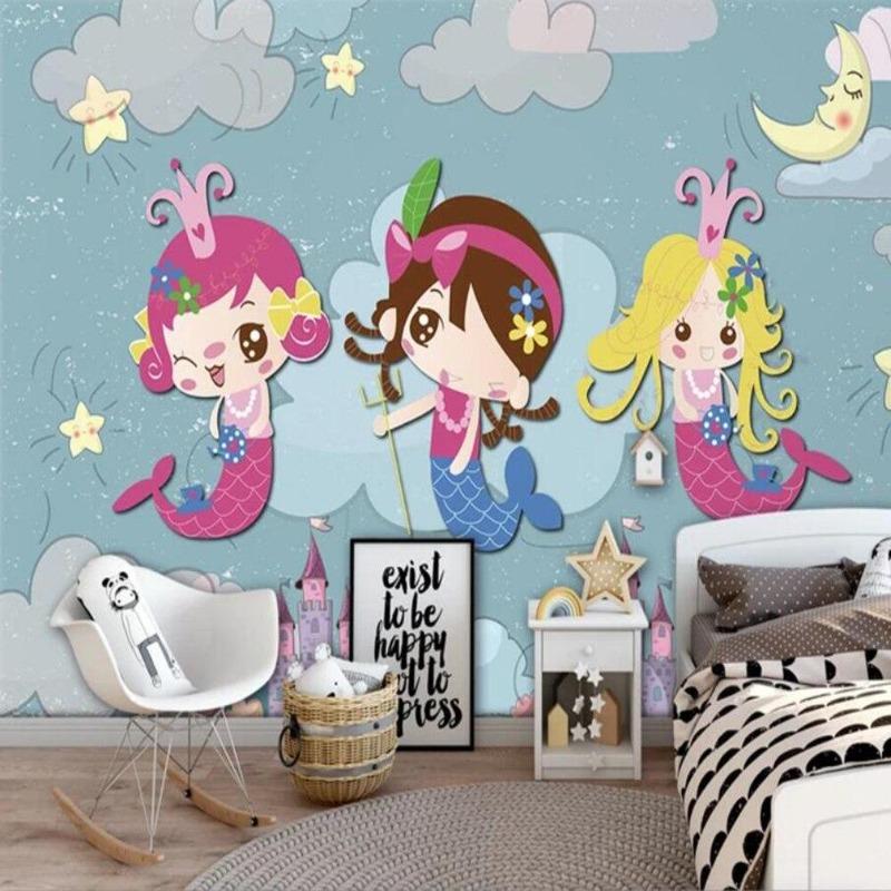 Mermaid Mural Wallpaper | Fantasy Castle Theme with Stars