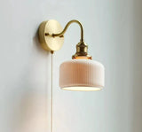 Nordic Ceramic Wall Light  Ribbed Glass Shade With Brass Fixture - Detailed view