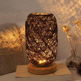 Rattan Table Lamp  Woven Rope Shade With Wood Base - Product example