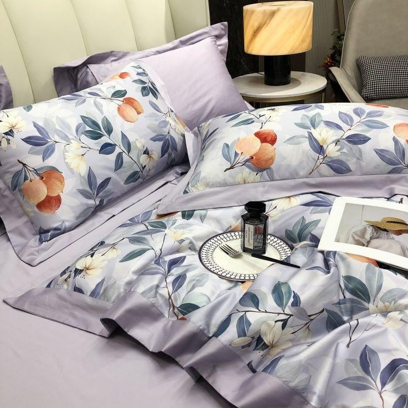 Floral Cotton Bedding Set  Lavender  Peach Botanical Pattern - Product detail 6