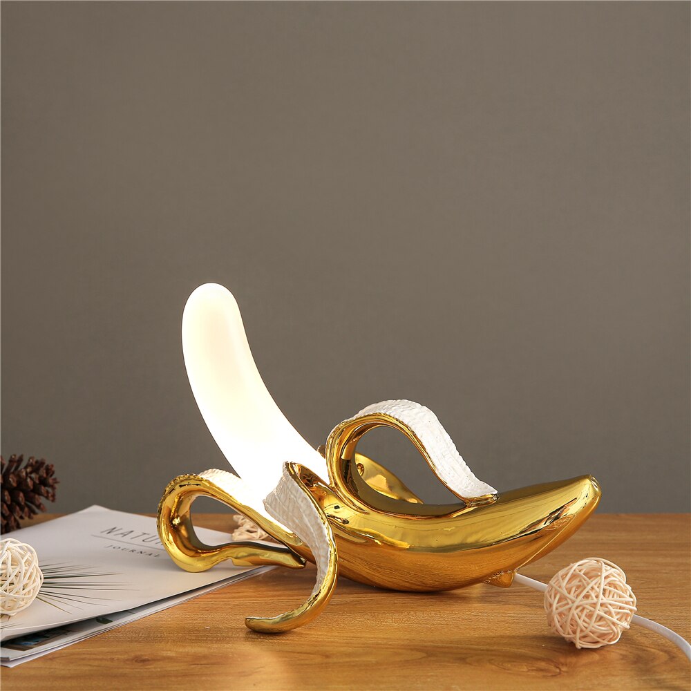 Art Deco Table Lamp  Banana-Shaped Gold Metal Design - Product detail 12
