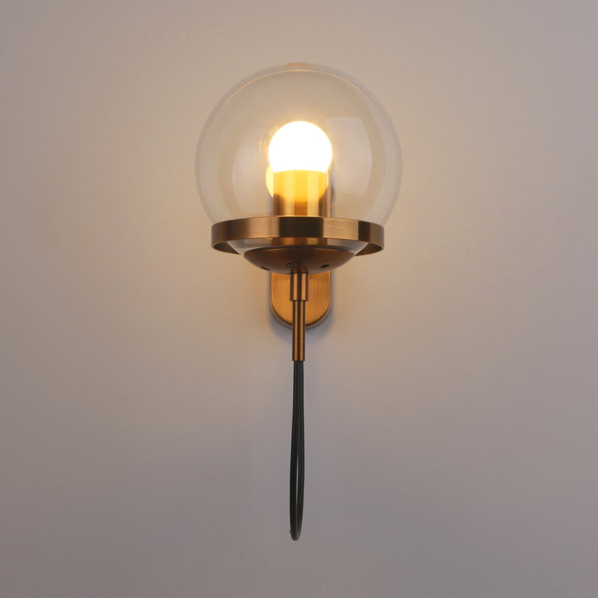 Modern Glass Wall Sconce  Brushed Brass Globe Design - Product showcase