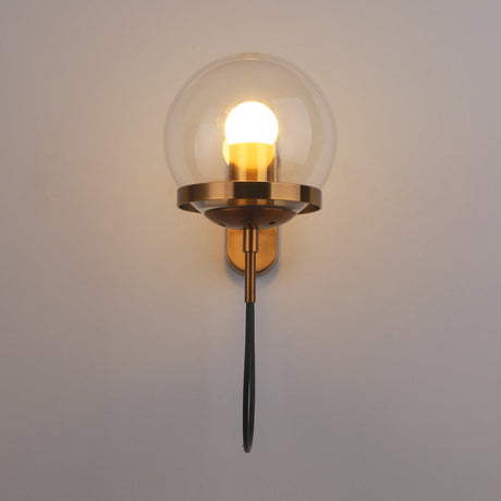 Modern Glass Wall Sconce  Brushed Brass Globe Design - Product showcase