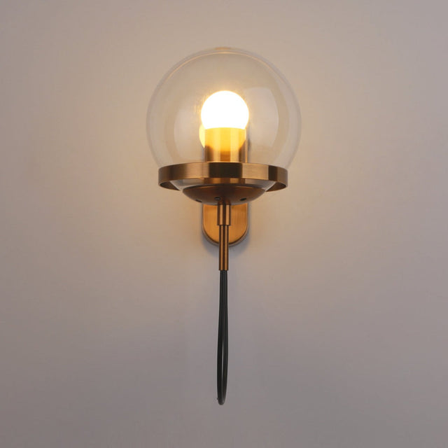 Modern Glass Wall Sconce  Brushed Brass Globe Design - Product showcase