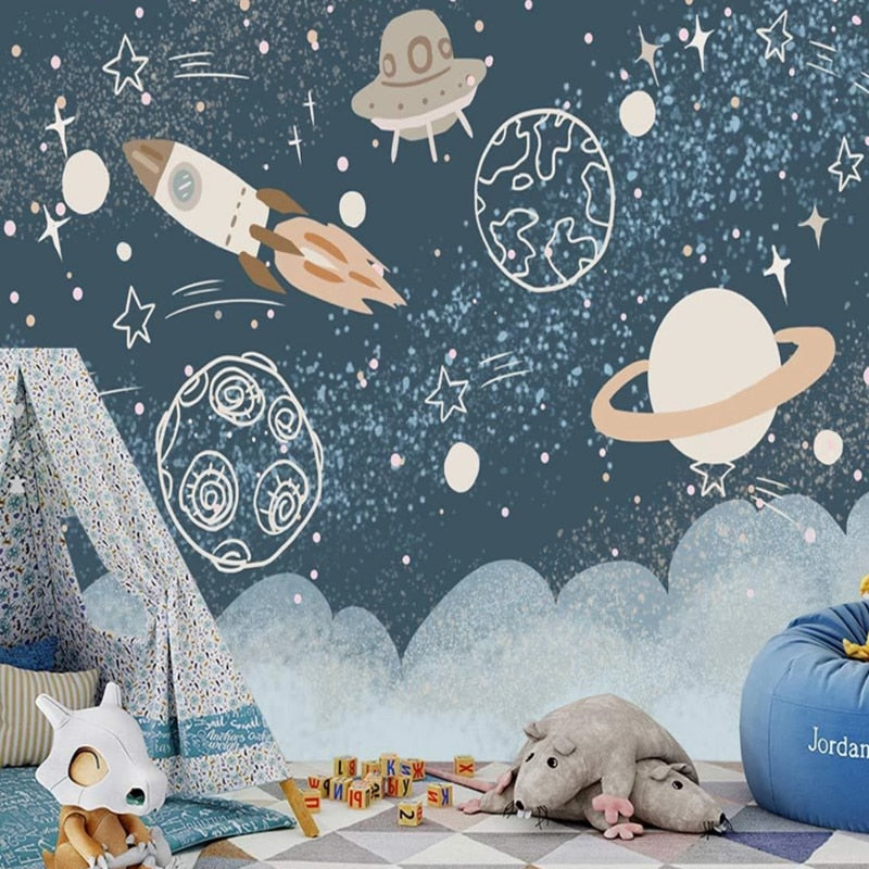 Space Mural Wallpaper | Cosmic Adventure with Rockets and Planets