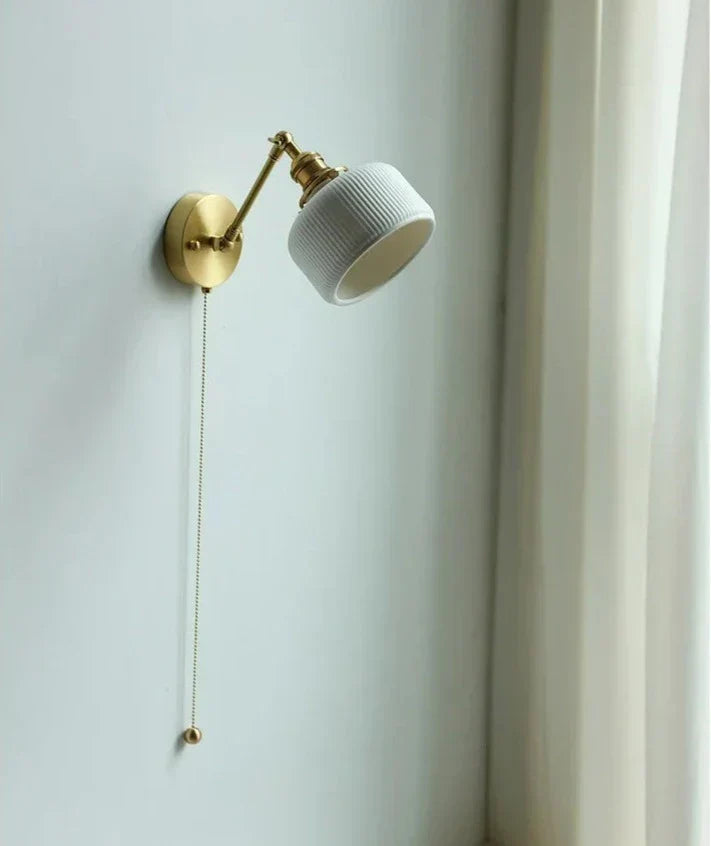 Nordic Ceramic Wall Light  Ribbed Glass Shade With Brass Fixture - Product detail 5