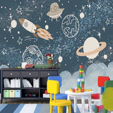 Space Mural Wallpaper | Cosmic Adventure with Rockets and Planets