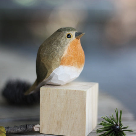 Scandinavian Bird Ornament  Hand-Carved Wooden Robin Design - Product showcase