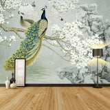 Peacock Mural Wallpaper | Oriental Cherry Blossom Art