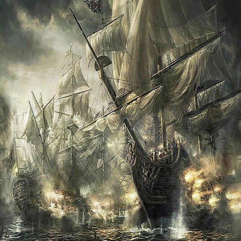 Pirate Mural Wallpaper | Vintage Naval Battle Scene