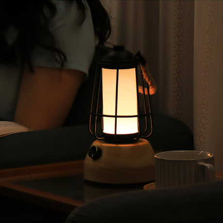 Outdoor Table Lantern  Wooden Base Metal Cage Design - Product detail 7