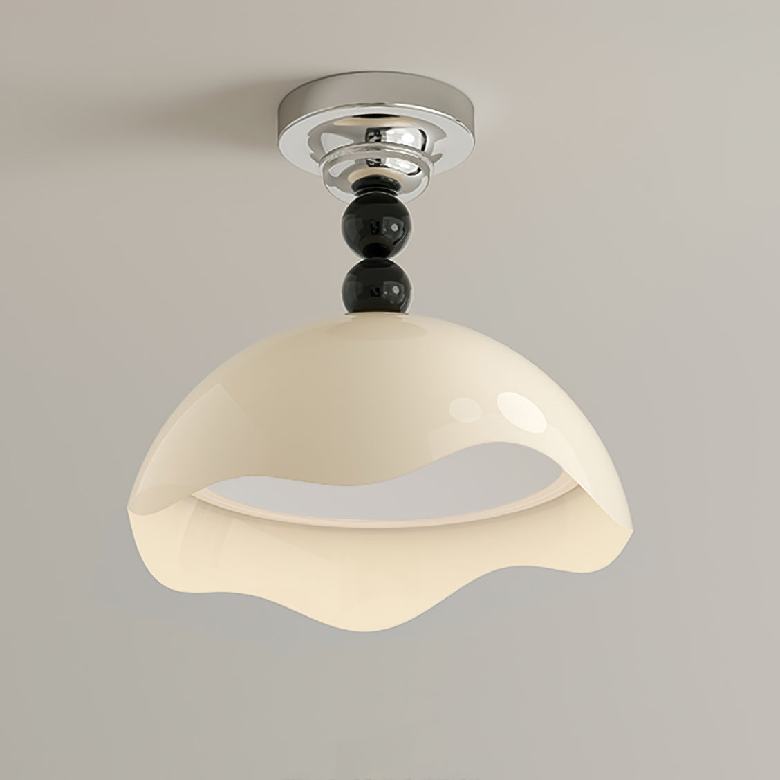 Modern Ceiling Light  Wave Shade Design With Black Accents - Detailed view