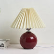 Ceramic Table Lamp  Pleated Cream Shade with Burgundy Base - Product showcase