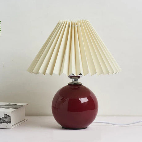 Vintage Table Lamp  Pleated Cream Shade with Ceramic Base - Product showcase