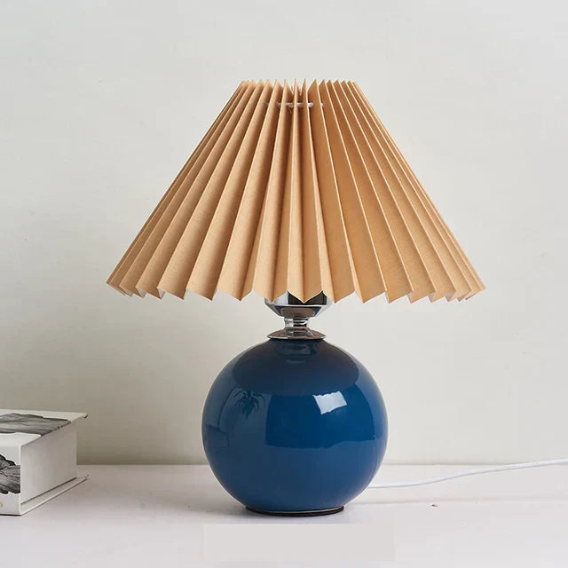 Ceramic Table Lamp  Pleated Cream Shade with Burgundy Base - Product example