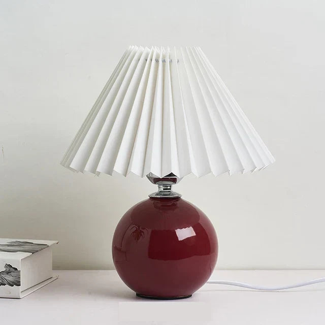 Ceramic Table Lamp  Pleated Cream Shade with Burgundy Base - Product detail 6