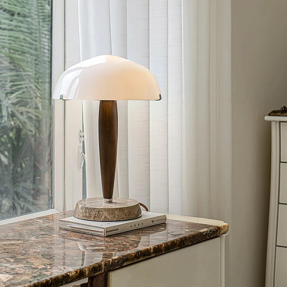 Nordic Table Lamp  Walnut Wood with Glass Dome - Product detail 17