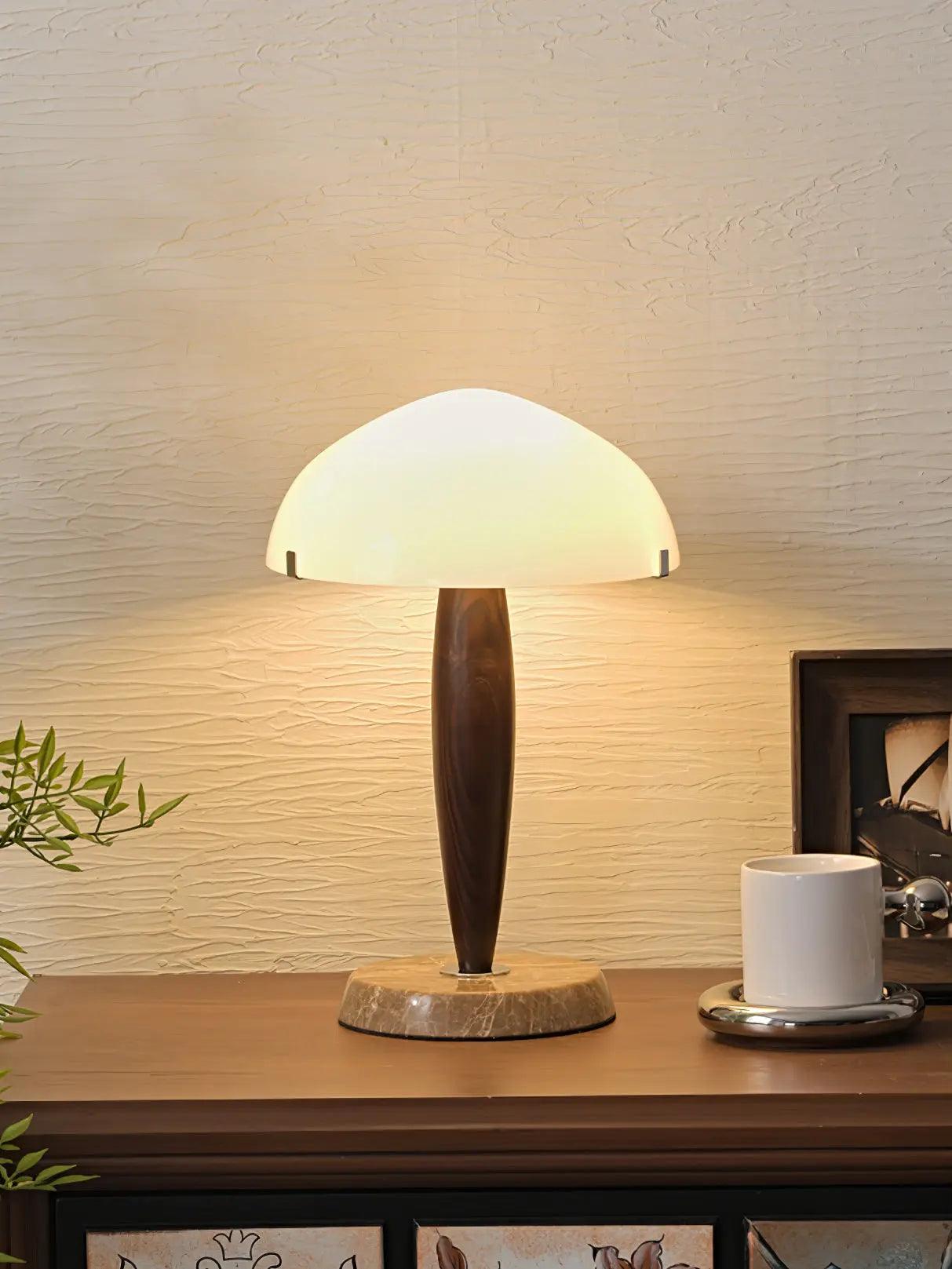 Nordic Table Lamp  Walnut Wood with Glass Dome - Product detail 7