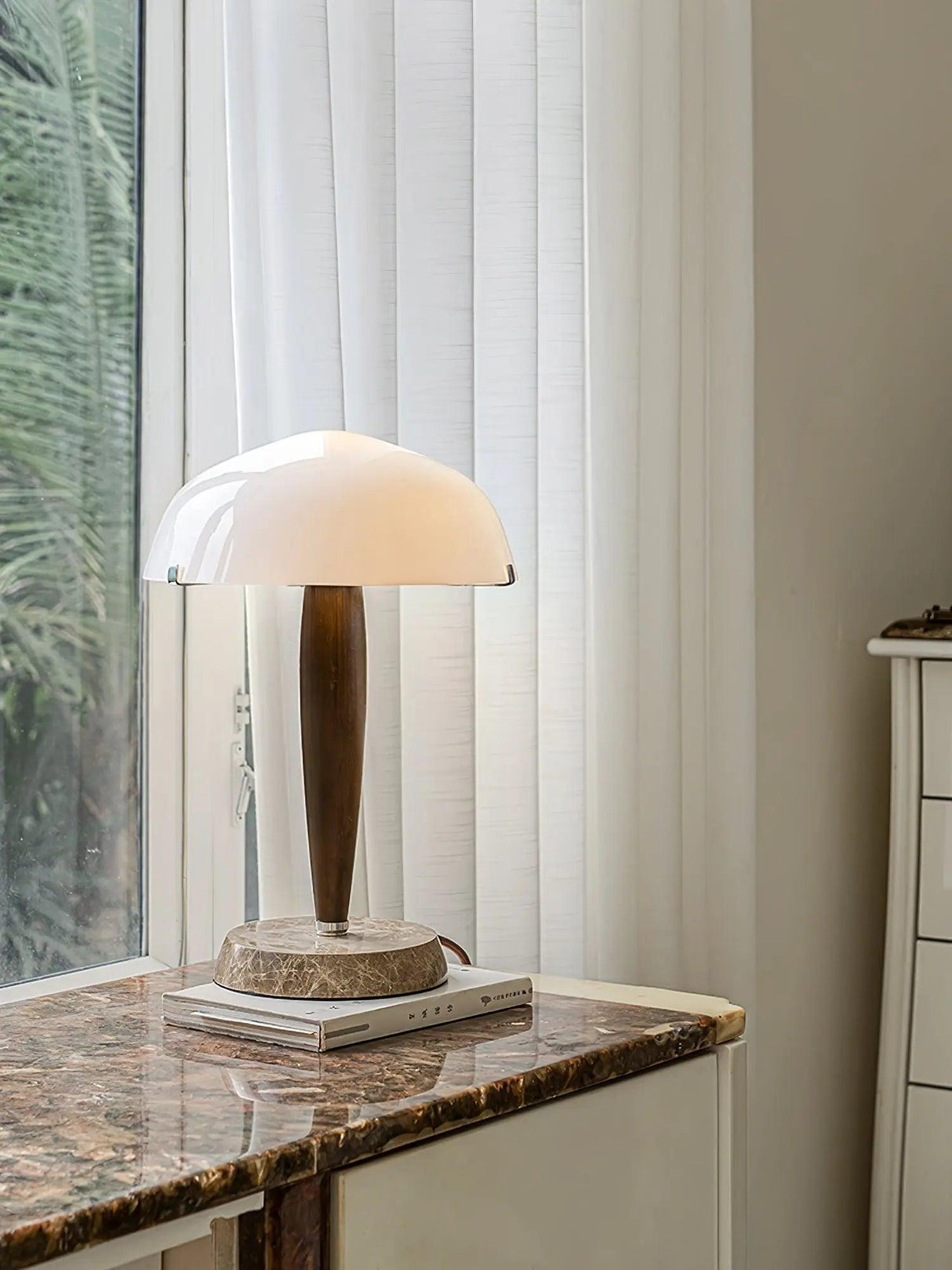 Nordic Table Lamp  Walnut Wood with Glass Dome - Product detail 8
