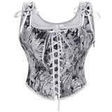 Floral Jacquard Corset  Vintage Lace-Up Design With Front Straps - Product detail 5