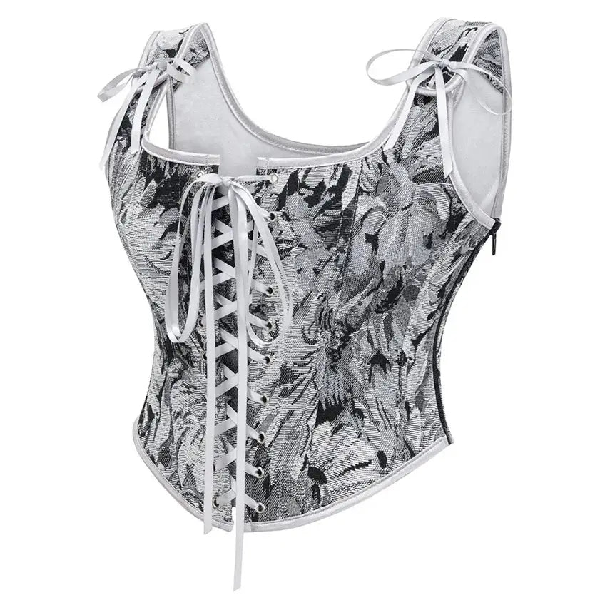 Floral Jacquard Corset  Vintage Lace-Up Design With Front Straps - Product detail 6