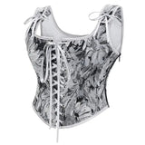 Floral Jacquard Corset  Vintage Lace-Up Design With Front Straps - Product detail 6