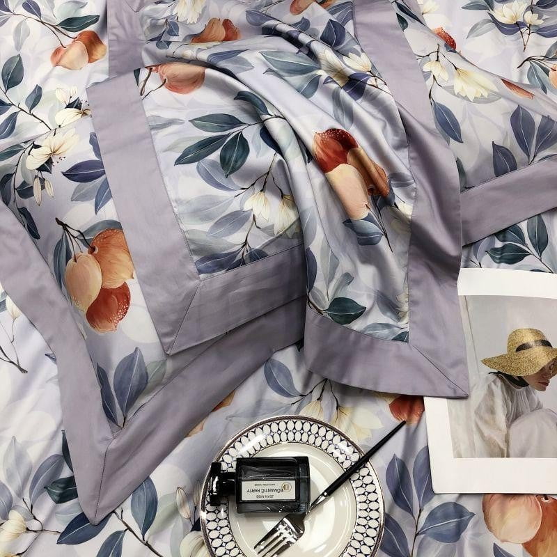Floral Cotton Bedding Set  Lavender  Peach Botanical Pattern - Product detail 7