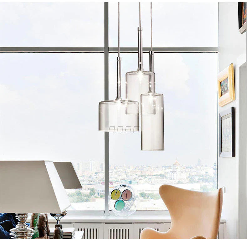 Contemporary Glass Pendant Lights  Clear and Red Cylinder Design - Product detail 9