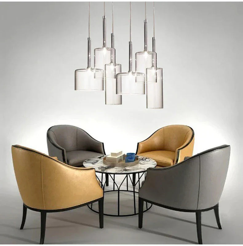 Contemporary Glass Pendant Lights  Clear and Red Cylinder Design - Product detail 4