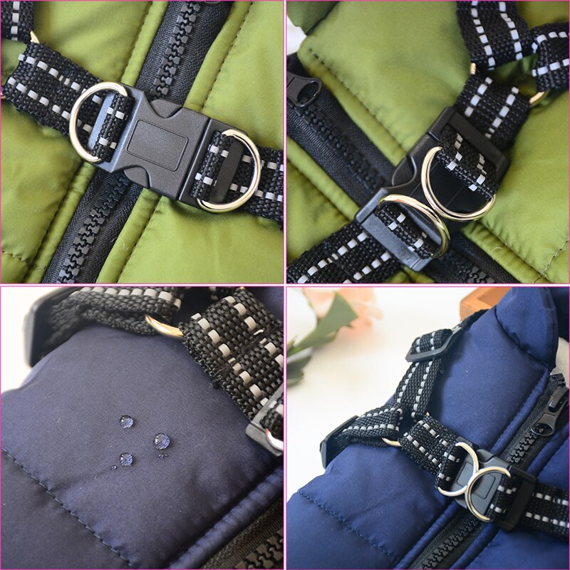 Winter Dog Coat  Built-In Safety Harness and Reflective Details - Detailed view