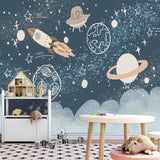 Space Mural Wallpaper | Cosmic Adventure with Rockets and Planets