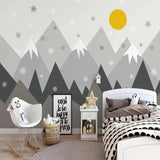 Mountain Mural Wallpaper | Snowy Peaks with Golden Sun